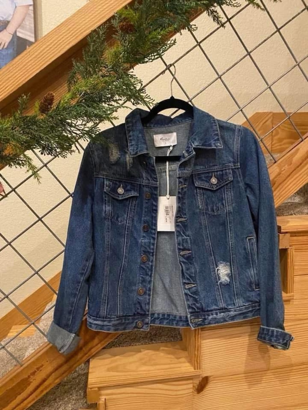 KanCan Dark Blue Distressed Denim Jacket